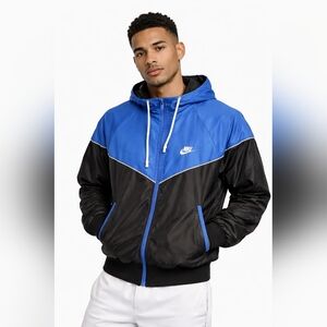 Nike Men's Windbreaker in Blue and Black Runs Slim